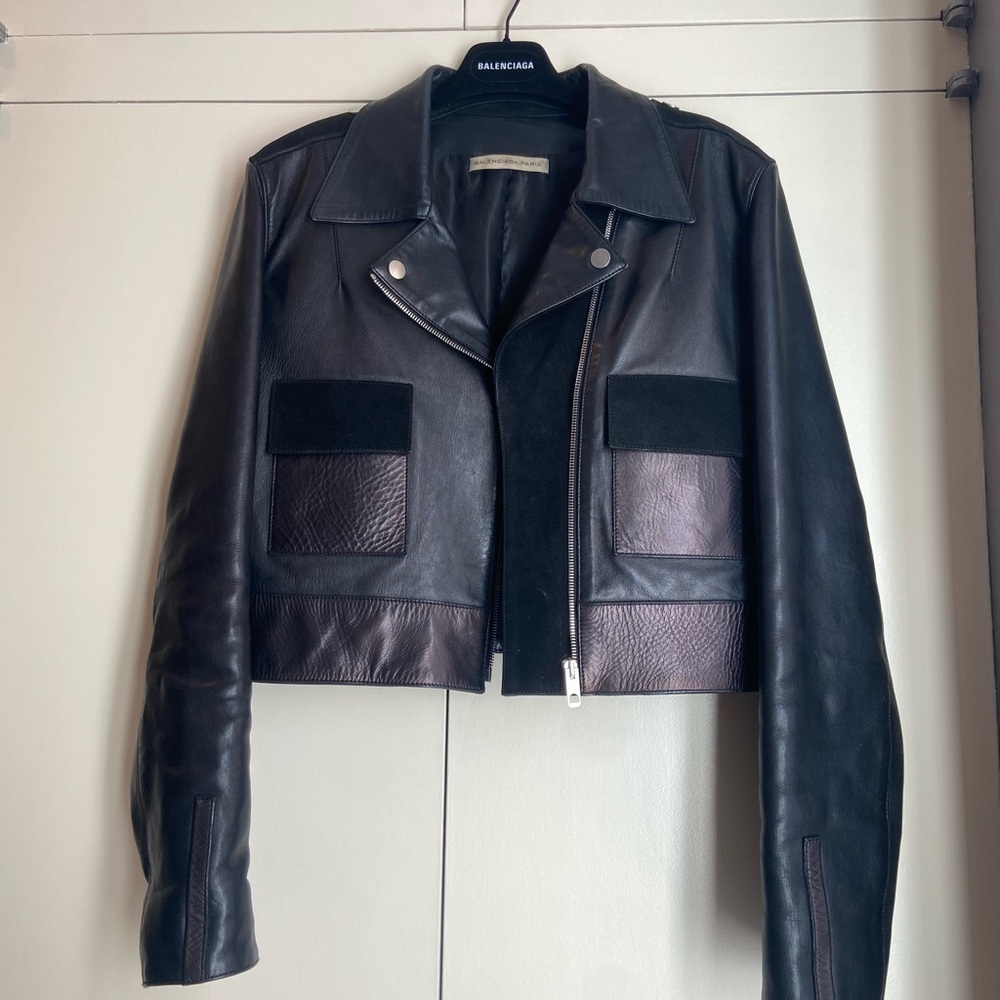 Balenciaga Women's Two-Tone Leather Jacket Black with Chocolate tones